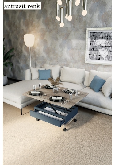 Oslo Akıllı Sehpa Tekerli Çekmeceli, Modern Yemek Masası