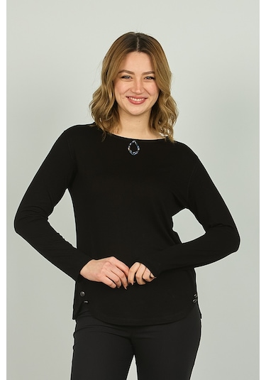 Sistas Kadın Süs Düğmeli Uzun Kol Bluz 23538 Siyah