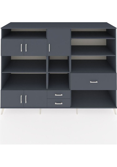 Kronos Dolap 13 Raflı 3 Çekmeceli 5 Kapaklı 220x59x163 Antrasit-a Antrasit-antrasit