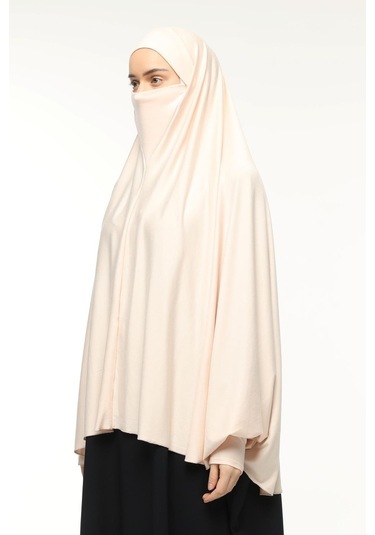 Kollu Sufle Çarşaf Üstü Peçeli Pratik Tesettür Hijab - Nikaplı Namaz Örtüsü Toz Pudra