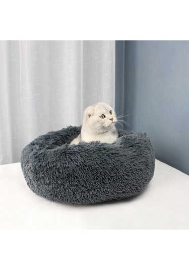 Moveevo Yuvarlak Peluş Kedi Yatağı Küçük Köpekler İçin Yumuşak Konfor