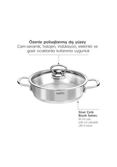 Nehir Silver 4 Parça Paslanmaz Çelik Sahan Seti (18-20 cm)