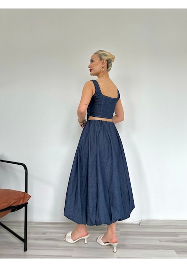Keymoda Kadın Denim Balon Etek Mavi Mavi