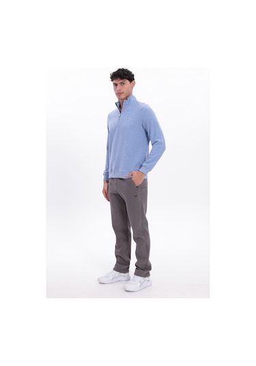 Rowinger Yarım Fermuarlı Dik Yaka Selanik Örme Erkek Sweatshirt Baby Blue