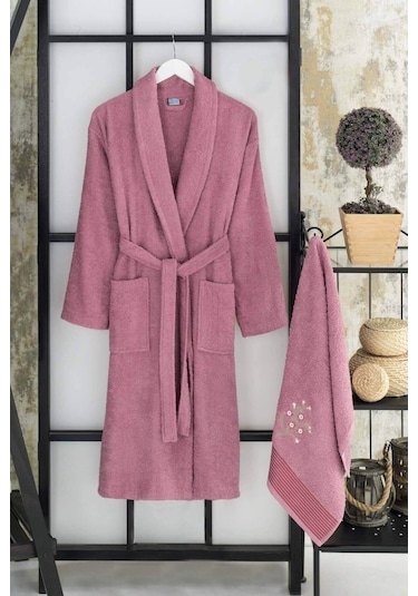 Elmira Şalyaka Kadın Erkek Pamuklu Havlulu Banyo Bornoz Takımı (478303628)