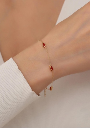 14 Ayar Altın Kırmızı Mini Fil Bileklik Sarı Sarı Altın