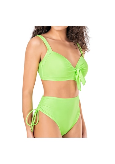 Endeep Kadın Fiyonk Detaylı Yeşil Büyük Beden Bikini Takımı