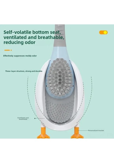 Yifomall Silikon Mavi Ördek Tuvalet Fırçası - Duvar Takılı, Delik Açmayan, Uzun Kollü, Multifonksiyonel Banyo Temizlik Aleti Beyaz Diğer