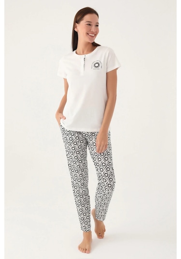 Pierre Cardin 8785 Pamuk Kısa Kol Kadın Pijama Takımı Krem