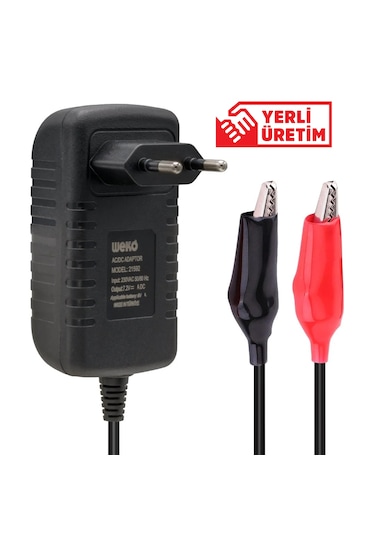 Weko 7.2v 1a Krokodil Uçlu Akü Şarj Cihazı - Led Işıklı Adaptör