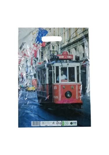 Baskılı Mağaza Poşeti 50 Adet Taksim Desenli Takviyeli Poşet