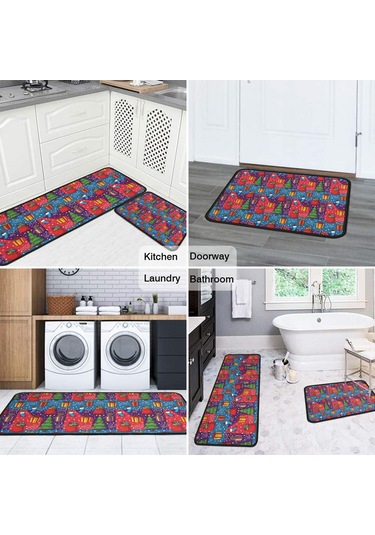 Noel Desenli 2'li Mutfak Matı, Anti-yorgunluk, Yastıklı Ve Kaymaz, Mutfak Ve Ofis İçin Noel Hediye Ağacı