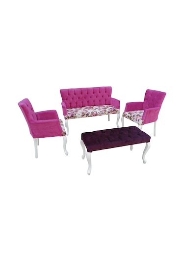 Bengimobilya Berjer Çay Set Kayın Lüken Aslan Iskelet Parlak Beyaz Kapitone Bo (381686251)