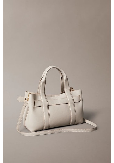 Kadın Tokalı Çıkarılabilir Askılı Mini Tote El Çantası - Krem Chateau