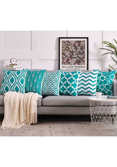 Hangfox 6 Adet 45x45 Cm Kumaş Dekoratif Yastık Kılıfı, Yumuşak Pamuk Keteni, Gizli Reşen, Modern Desenli Ev Dekoru Yastık İçi Hariç Diğer