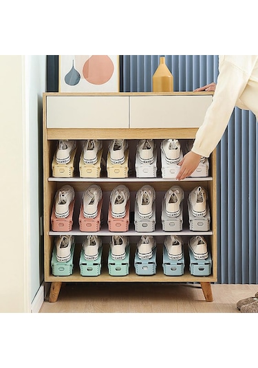 Ayarlanabilir Depolama Çift Kalınlaştırılmış Ayakkabı Rafı Katmanlı Ayakkabı Tepsisi Ev Yerden Tasarruf Sağlayan Ayakkabı Düzenleyici Ayakkabı Dolabı Rafları Yeşil