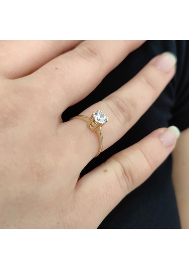 Chavin 0.75 Carat Tek Taş Sarı Altın Yüzük Br17