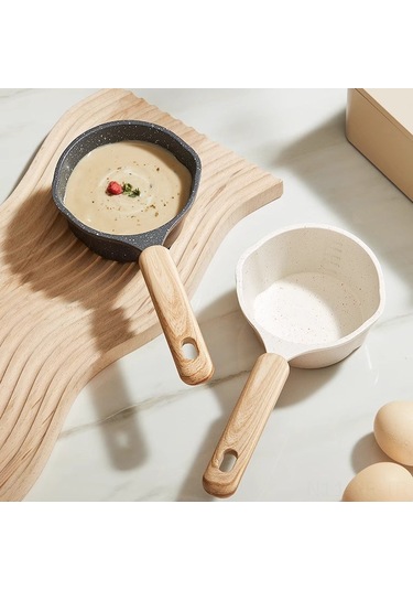 Xiyyadms Evde Kullanım İçin Minik Mutfak Tenceresı Seti 2 Adet - Mefit Kaplama, Sıvı Yağlandırabilir, Omlet/bezelye Pişirebilir, Gaz Ocağı Uyumlu Beyaz+siyah Diğer