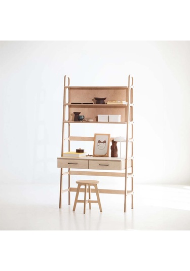 Woodesk Cosmos Ahşap Çalışma Masası Ve Kitaplık, Natural Renk Naturel