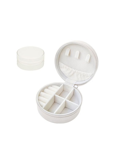 Chavin Beyaz Deri Seyahat Yüzük Küpe Kolye Takı Kutusu St1-68by