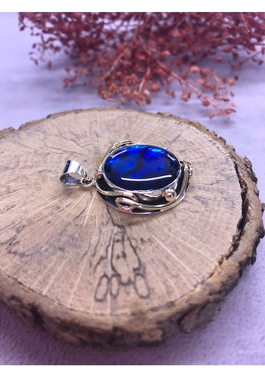 Okyanus Sedefi Taşlı Gümüş Kolye 925 Ayar Doğal Taş