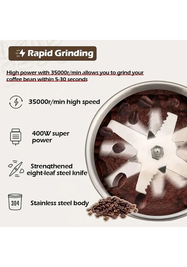 Myinkai 400w 304 Paslanmaz Elektrikli Değirmeni Sekiz Sayfa Gümüş - Siyah