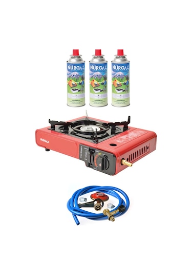 Nurgaz Ng 501 Çantalı Tekli Portatif Ocak + 3 Adet Kartuş +hortum Dedantör Musluk Set Haki