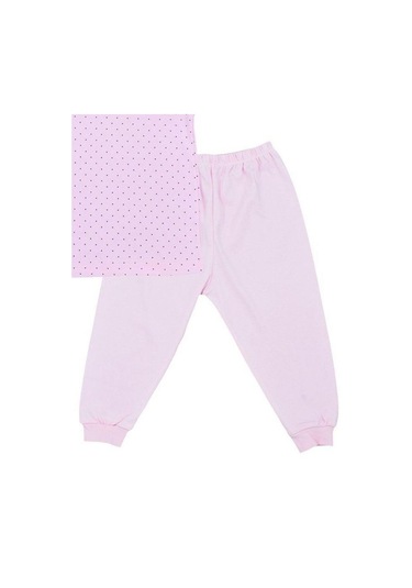 Çocuk Puantiye Desenli Pamuklu Yumuşak Dokulu Pijama-14799 Pudra