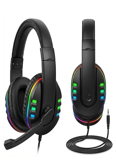 Led Oyun Kulaklığı Gürültü İzolasyonlu Mikrofonlu, Ses Ayar Tekerlekli, Ps4/ps5/xbox/pc