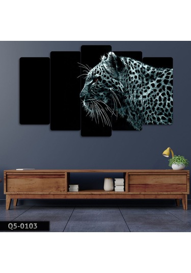 Gece Leoparı Silueti - 5 Parçalı Tablo