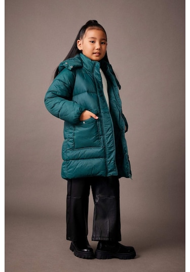 Defacto Kız Çocuk Su İtici Kapüşonlu Kaban A2538A823AUGN623 Yeşil