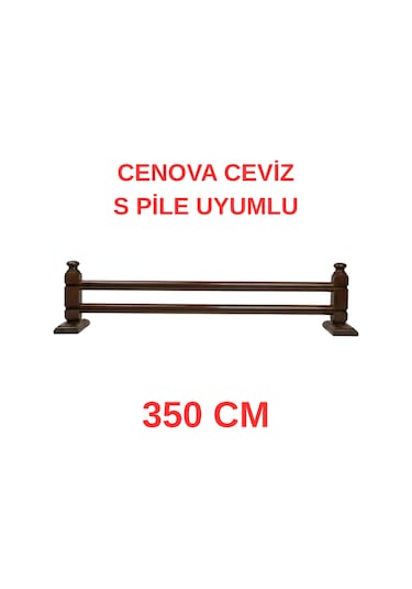Cenova S Pile Ve Perde Düğmesi Uyumlu Çetray Çift Raylı Modern Ahşap Rustik Ceviz 350 Cm Ceviz