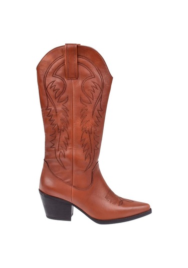 Pullman Hakiki Deri İşlemeli Western Kadın Çizme Plm-011 Taba Taba