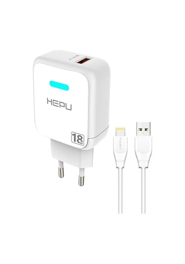 HEPU HP618L QC3.0 18W Seyahat Şarj Aleti USB-Lightning Kablo Set