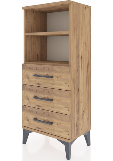 Arges Komodin 2 Raflı 3 Çekmeceli 44x30x106 Çam-çam Çam