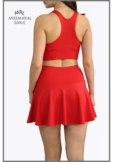 Kırmızı Etek Içi Sabit Şortlu Lycralı Yüksek Bel Skirt With Shorts Casual Beachwear Tennis 1101 Kırmızı