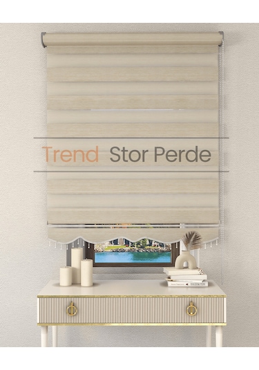 Sütlü Kahve Boncuklu Zebra Stor Güneşlik Perde Opak Sütlü Kahve