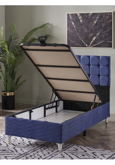 Beehanem Bengü Tek Kişilik 3lü Set Yatak+baza+başlık Jeryymavi 120 X 200