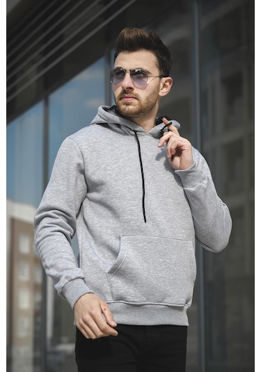 Oksit Janvier Üç İplik Şardonlu Fitted Kapüşonlu Basic Erkek Sweatshirt 001