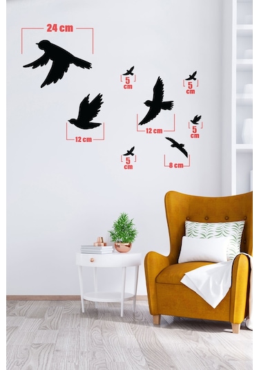 Duvar Süsü Ahşap Dekoratif Kuşlar 8 Adet - Kuş Duvar Dekoru - Ev Dekorasyon
