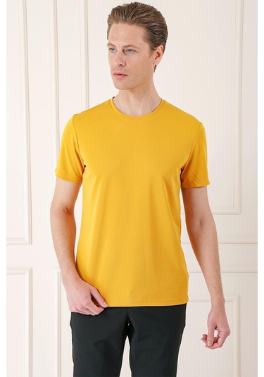 Slim Fit Bisiklet Yaka Pamuklu Safran Tişört Ts 880 Safran