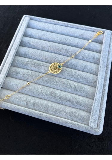 Altın Renk Nazar Boncuğu Sarkıntılı Yaşam Çiçeği Kararmaz Paslanmaz Kadın Bileklik