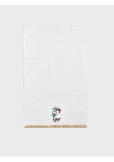 Ekru Nakışlı Pamuklu Yüz Havlusu 50x80 Cm
