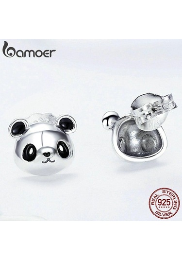 Bamoer Hakiki 100% 925 Ayar Gümüş Hayvan Koleksiyonu Sevimli Panda Saplama Küpe