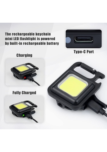 Kangvka Usb Şarjlı Anahtar Zinciri Işığı - 4 Işık Modu 800 Lumen, 360 Aydınlatma Cob Led Feneri Gösterildiği Gibi