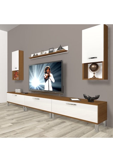 Decoraktiv Eko 270da Slm Krom Ayaklı Tv Ünitesi Tv Sehpası Ceviz - Beyaz