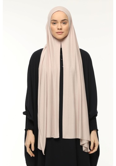 Hazır Pratik Geçmeli Lüks Düz Penye Şal Çapraz Hizalı Toz Bej