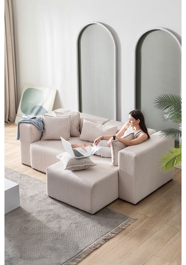 Katt Modüler Ekstra Rahat İskeletli 2 Li Koltuk 10 Renk Krem