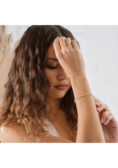 Queen Silver Jewelry 925 Ayar Gümüş Sıralı Nazar Boncuklu Bileklik Altın