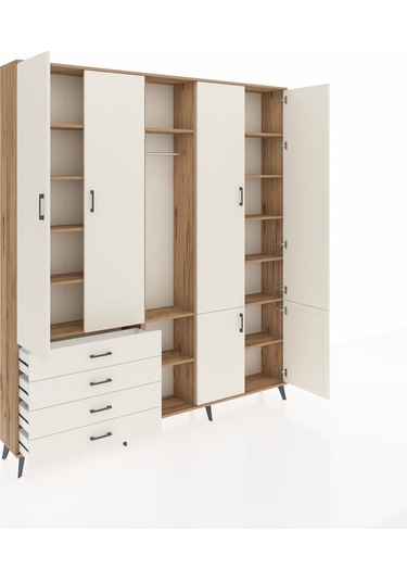 Arges Dolap 14 Raflı 4 Çekmeceli Tek Askılı 220x30x243 Çam-aytaşı/aytaşı Aytası/aytası